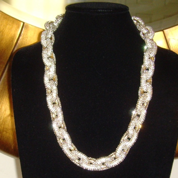 Rhinestone and Gold-Tone Chain Link Necklace - Picture 4 of 15